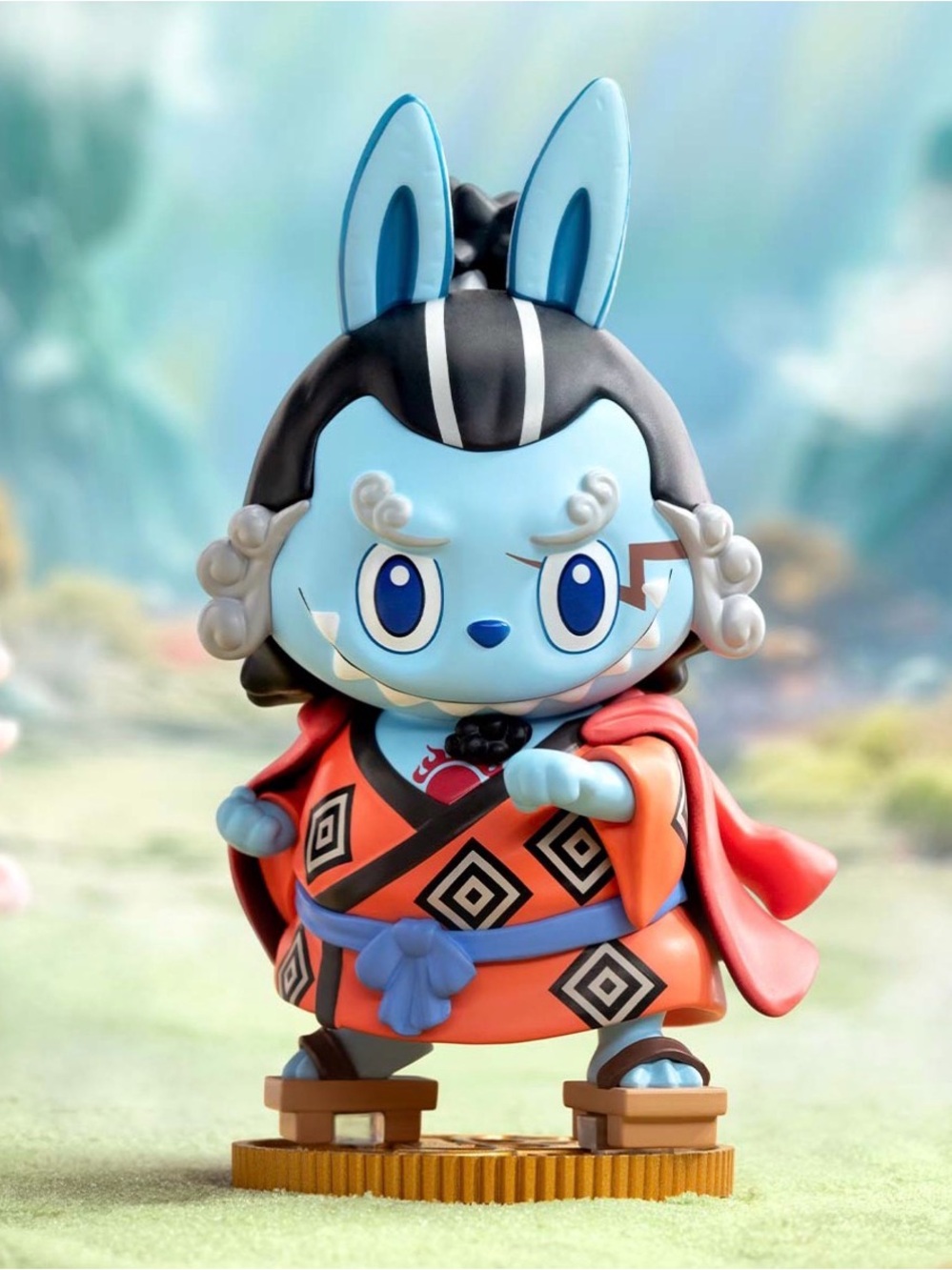 Onepiece Blue Jinbe Figure with Red Kimono, Wanted Card & Gold Coin